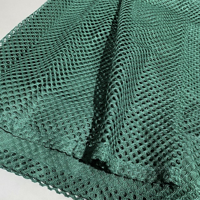 CURTAIN, Pair 1970s Green Teal Net